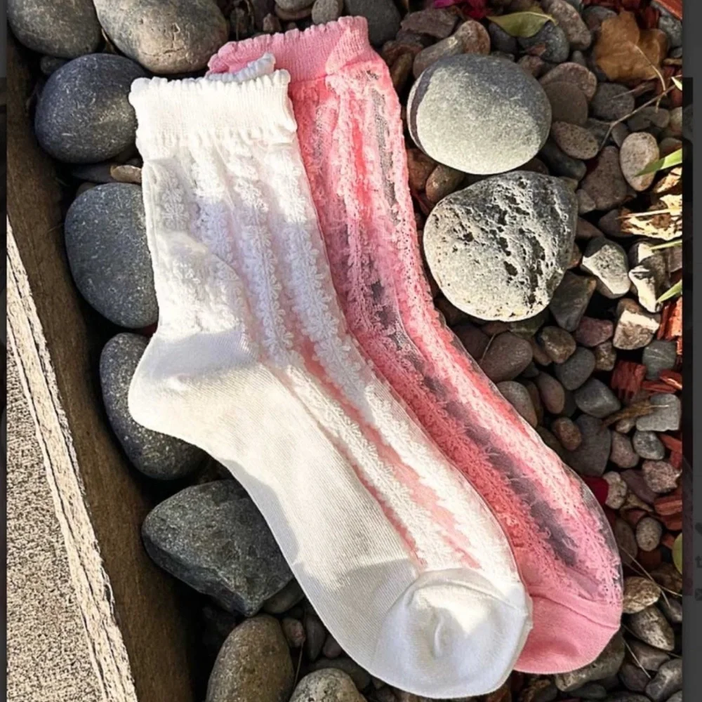 POL Pink Sheer Lace Socks Brand New